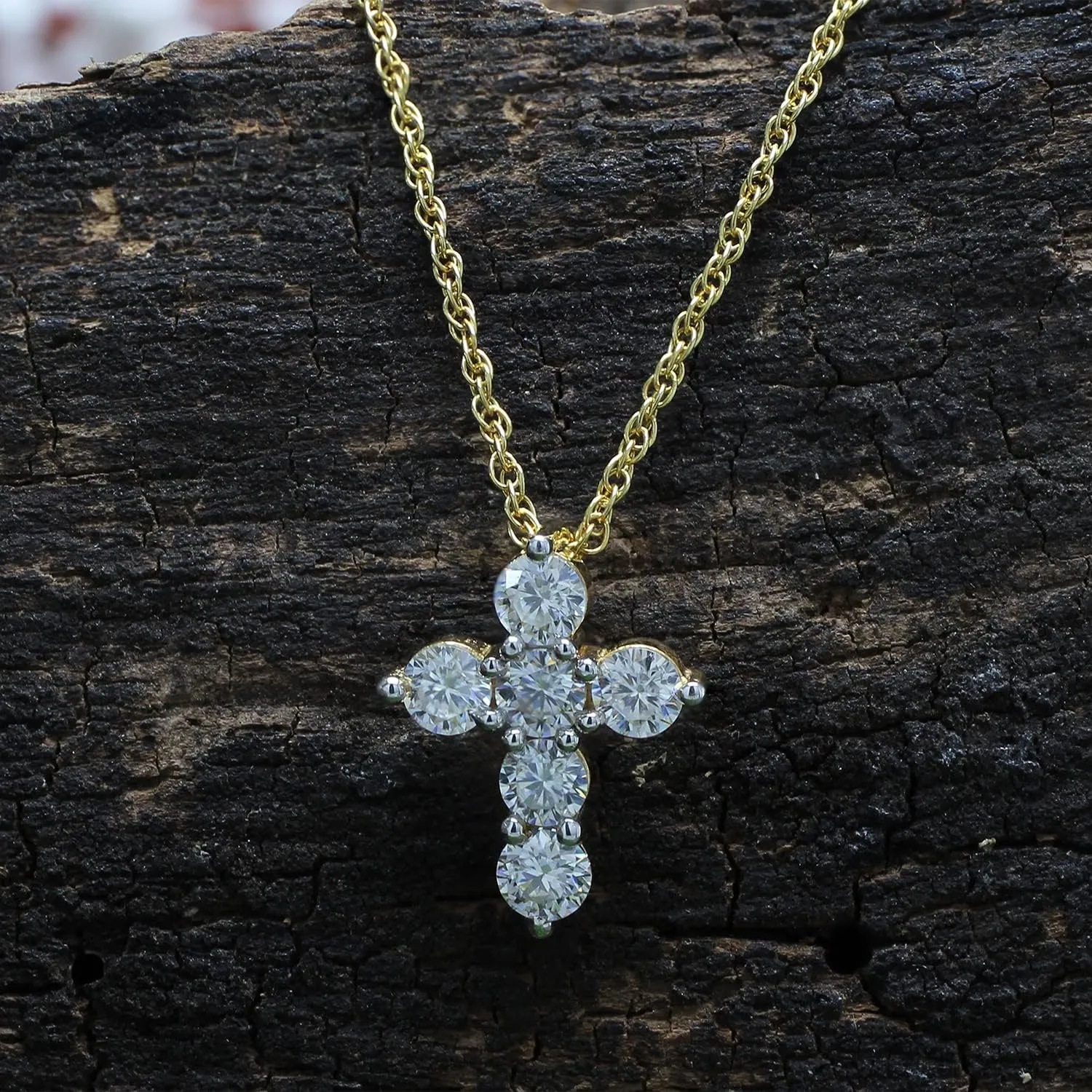 SAVEARTH DIAMONDS 1/2 Carat Round Cut Lab Created Moissanite Diamond Cross Pendant Necklace In 14K Gold Over Sterling Silver Jewelry For Women With 18" Chain (VVS1 Clarity, 0.50 Cttw)