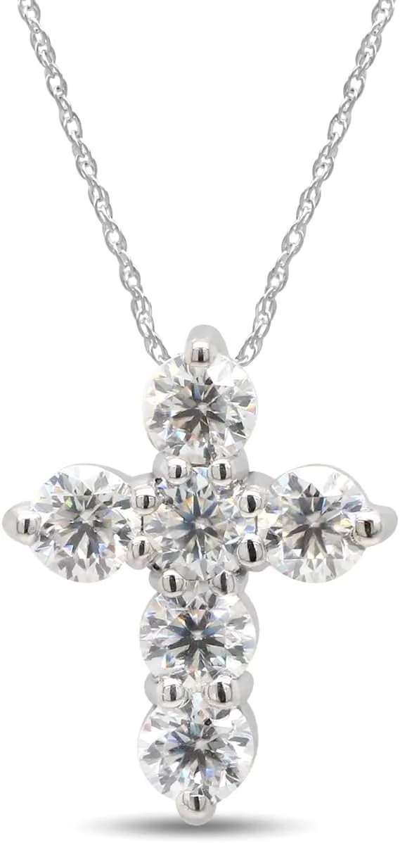 SAVEARTH DIAMONDS 1/2 Carat Round Cut Lab Created Moissanite Diamond Cross Pendant Necklace In 14K Gold Over Sterling Silver Jewelry For Women With 18" Chain (VVS1 Clarity, 0.50 Cttw)