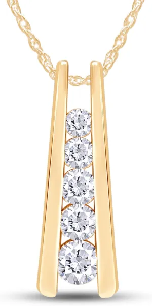 SAVEARTH DIAMONDS 1.25 Carat Lab Created Moissanite & Lab Grown Diamond Five Stone Journey Bar Pendant Necklace In 14k Gold Over Sterling Silver Jewelry With 18" Chain, Gift For Her