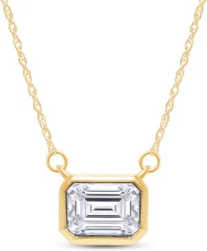 SAVEARTH DIAMONDS 1.5 CT D Color Moissanite Pendant Necklace For Women D Color VVS1 Emerald Cut Bezel Set Lab Created Diamond 18K Gold Plated Silver Necklace Along with 18" Chain