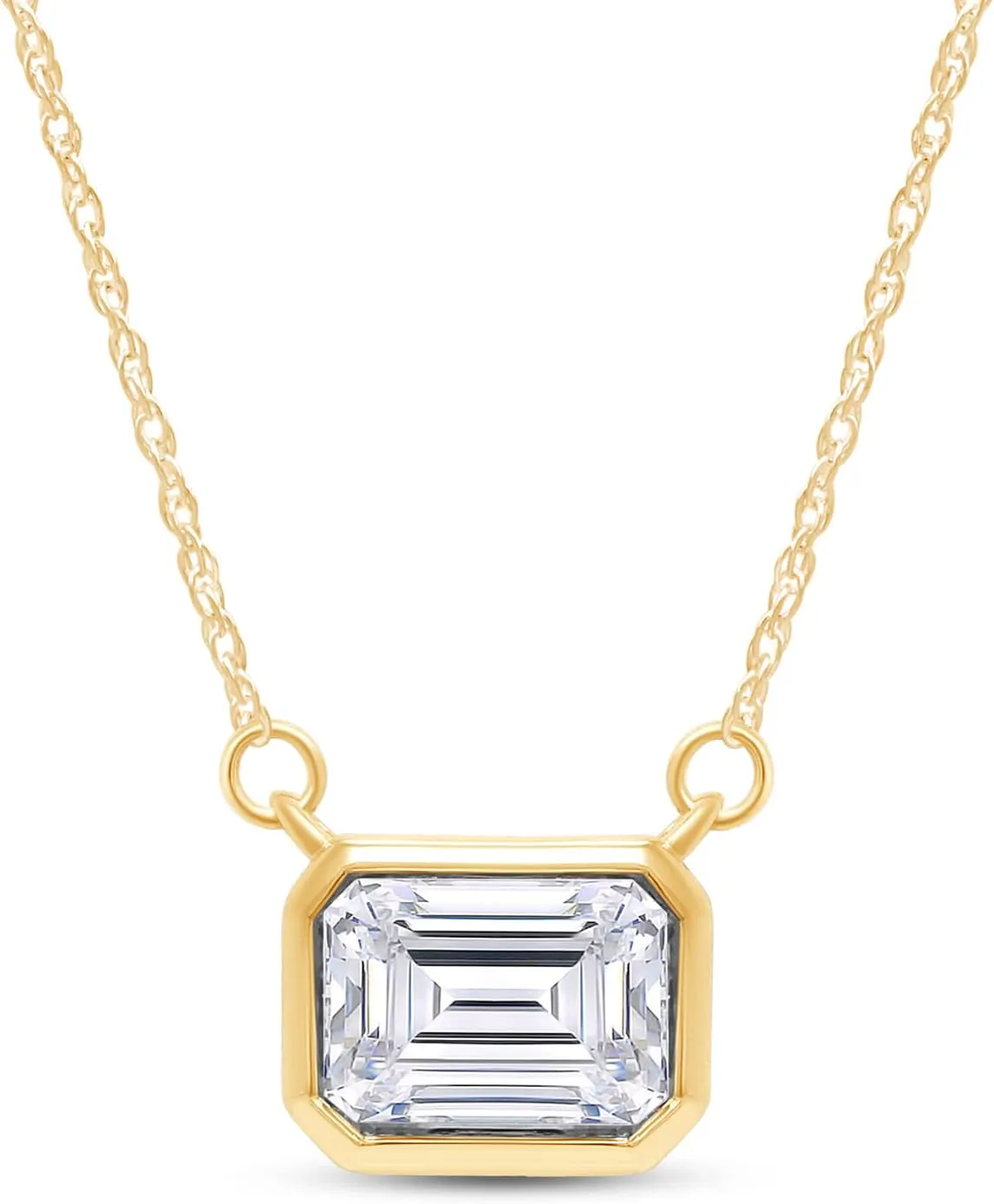 SAVEARTH DIAMONDS 1.5 CT D Color Moissanite Pendant Necklace For Women D Color VVS1 Emerald Cut Bezel Set Lab Created Diamond 18K Gold Plated Silver Necklace Along with 18" Chain