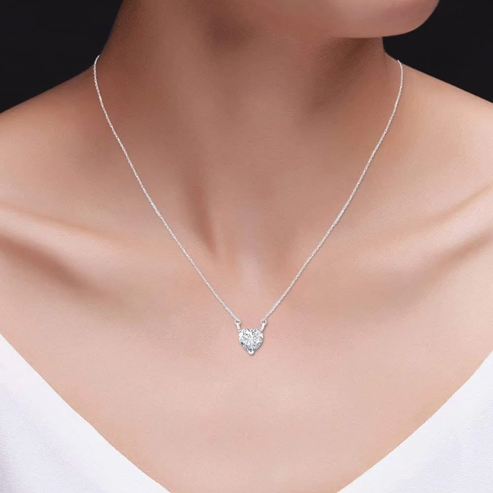 SAVEARTH DIAMONDS 6.5MM to 9MM Heart Shaped Lab Created Moissanite Diamond Solitaire Pendant Necklace in 14K Gold Over Sterling Silver Jewelry for Women,VVS1 Clarity, 1.00 to 3 Cttw