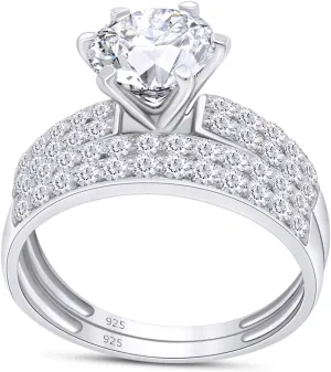 SAVEARTH DIAMONDS Engagement Ring, 7MM Round Cut Lab Created Moissanite Rings, 14K Gold Plated 925 Sterling Silver Bridal Set Rings for Women, Bridal jewelry (VVS1 Clarity 2.00 Cttw)