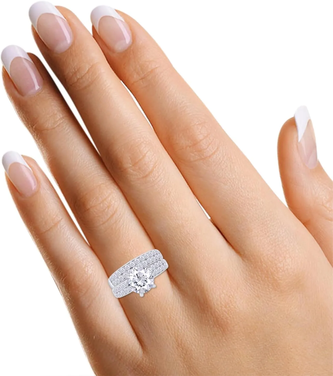 SAVEARTH DIAMONDS Engagement Ring, 7MM Round Cut Lab Created Moissanite Rings, 14K Gold Plated 925 Sterling Silver Bridal Set Rings for Women, Bridal jewelry (VVS1 Clarity 2.00 Cttw)