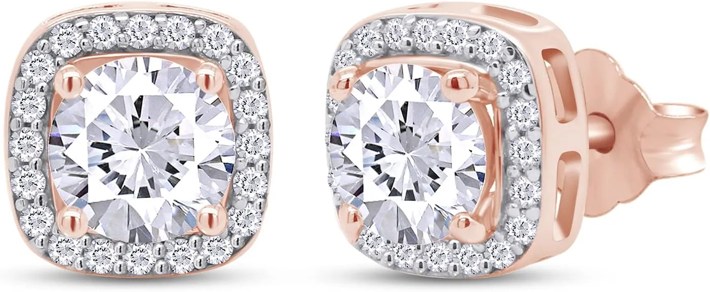 SAVEARTH DIAMONDS Moissanite Stud Earrings, 1ct DF Color Ideal Cut Lab Created Diamond 18K Gold Over Sterling Silver Earrings for Women