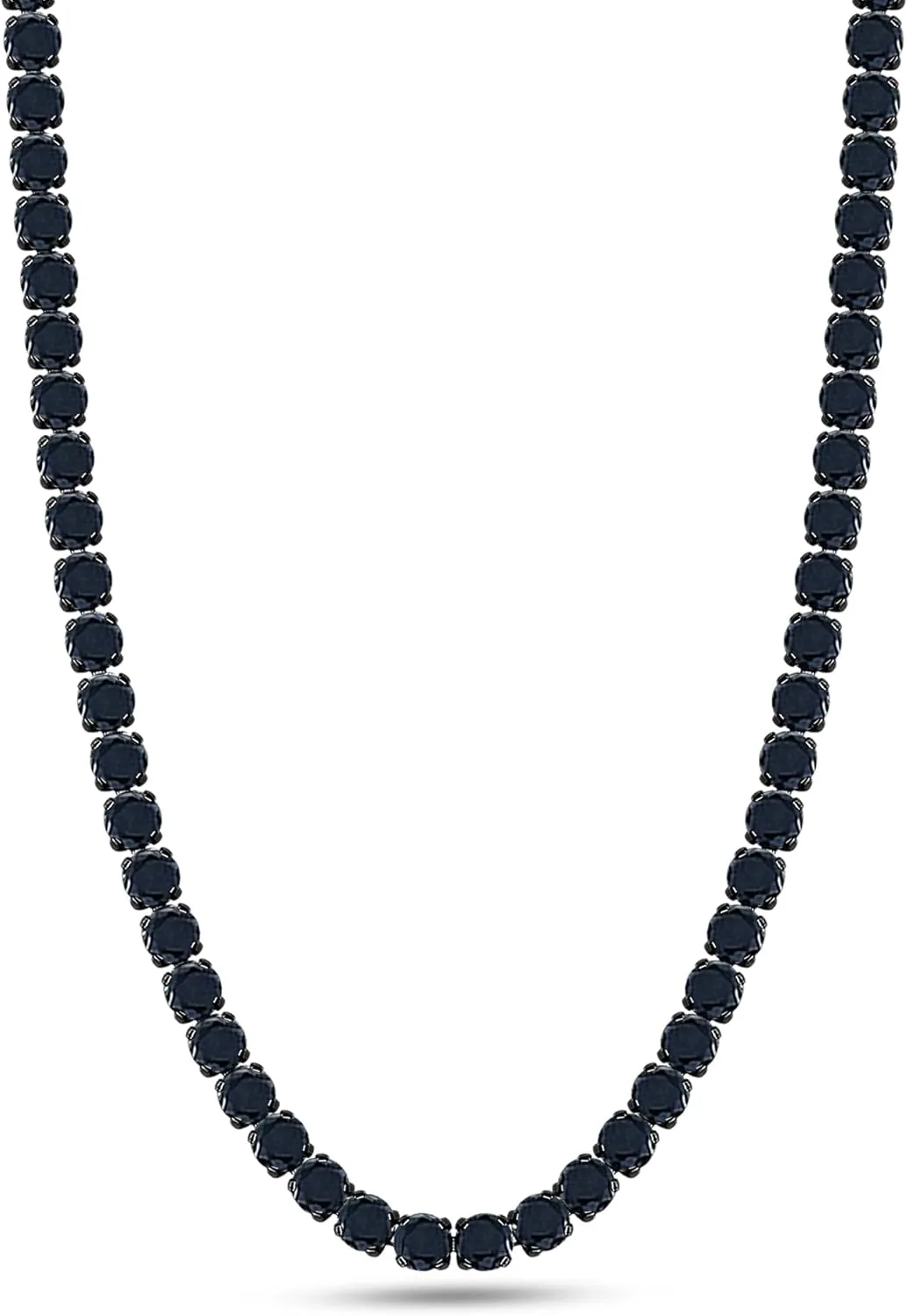 SAVEARTH DIAMONDS Round Cut Lab Created Black Moissanite 3MM To 6.5MM Width Tennis Chain Necklace For Men Women In 14K Black Rhodium Plated Sterling Silver, (VVS1 Clarity, 12.45cttw to 84.20cttw)