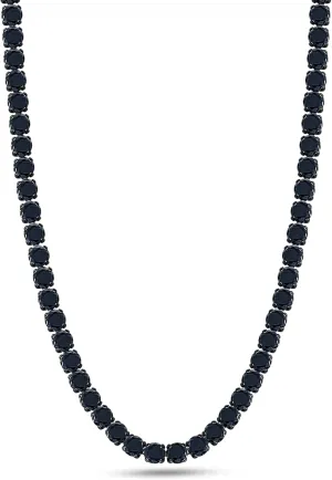 SAVEARTH DIAMONDS Round Cut Lab Created Black Moissanite 3MM To 6.5MM Width Tennis Chain Necklace For Men Women In 14K Black Rhodium Plated Sterling Silver, (VVS1 Clarity, 12.45cttw to 84.20cttw)