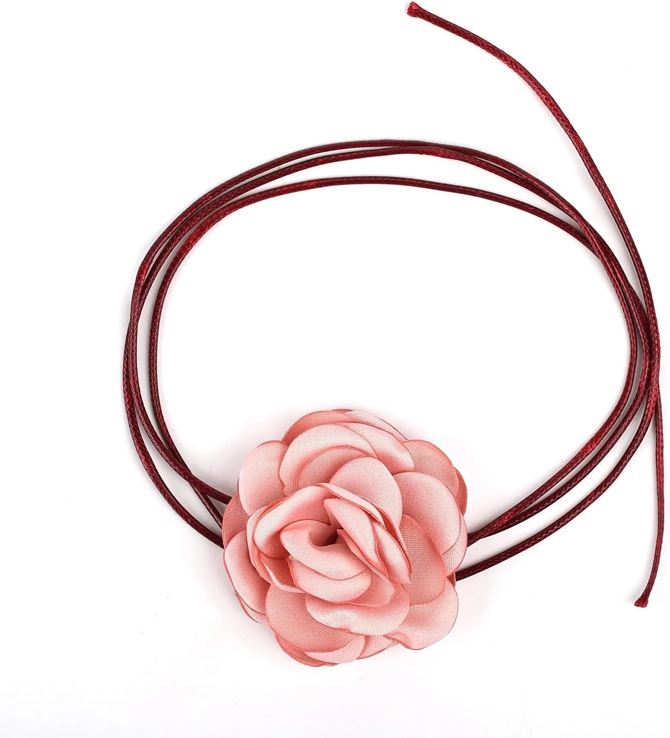 SAVITA Vintage Flower Necklaces, Boho Floral Necklace Adjustable Fabric Rose Necklace for Women Girls Bride Wedding Party Birthday (Light Pink)