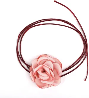 SAVITA Vintage Flower Necklaces, Boho Floral Necklace Adjustable Fabric Rose Necklace for Women Girls Bride Wedding Party Birthday (Light Pink)
