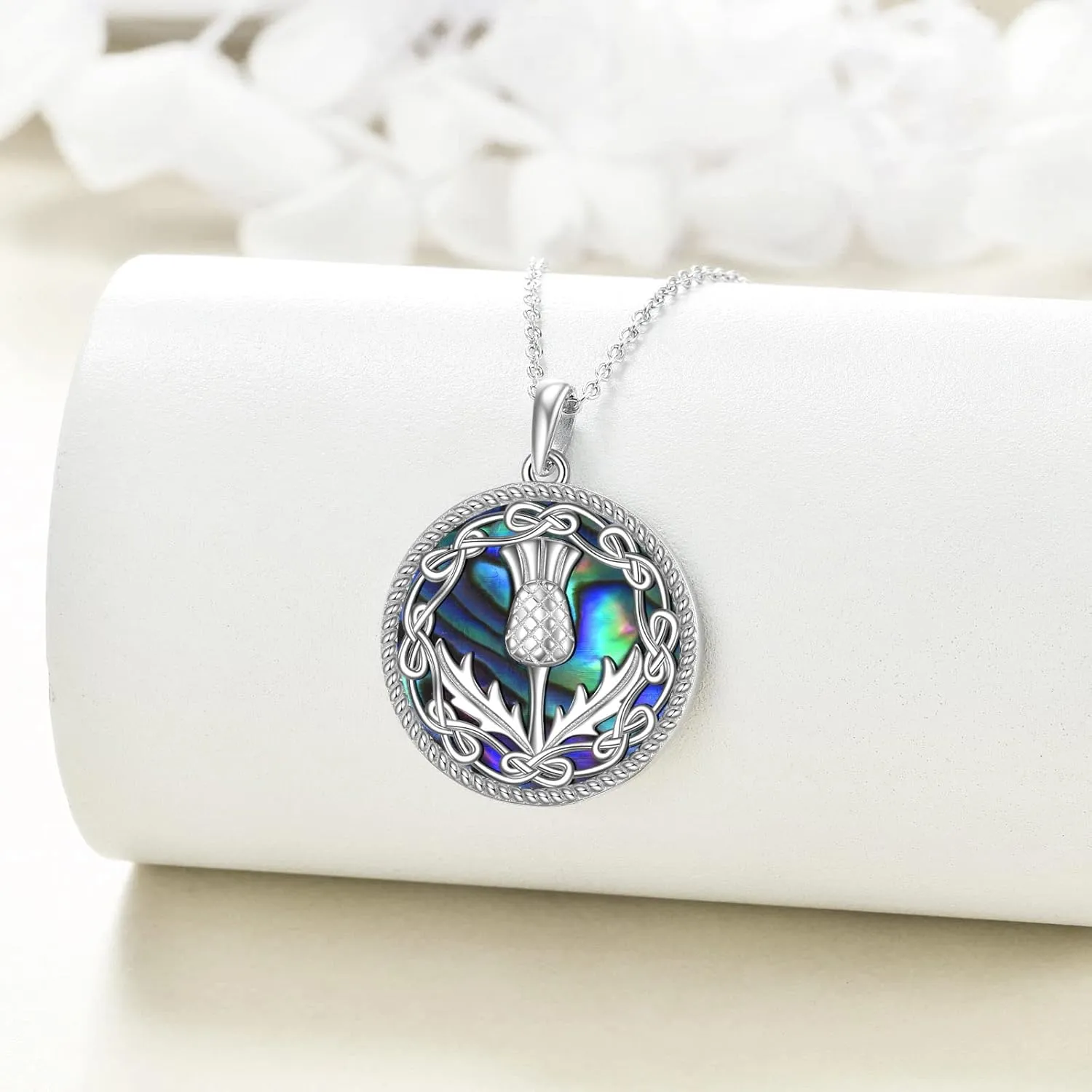 Scottish Thistle Jewelry Sterling Silver Scottish Thistle Scotland Flower Celtic Knot Pendant Necklaces Jewelry Valentine's Day Gifts for Women
