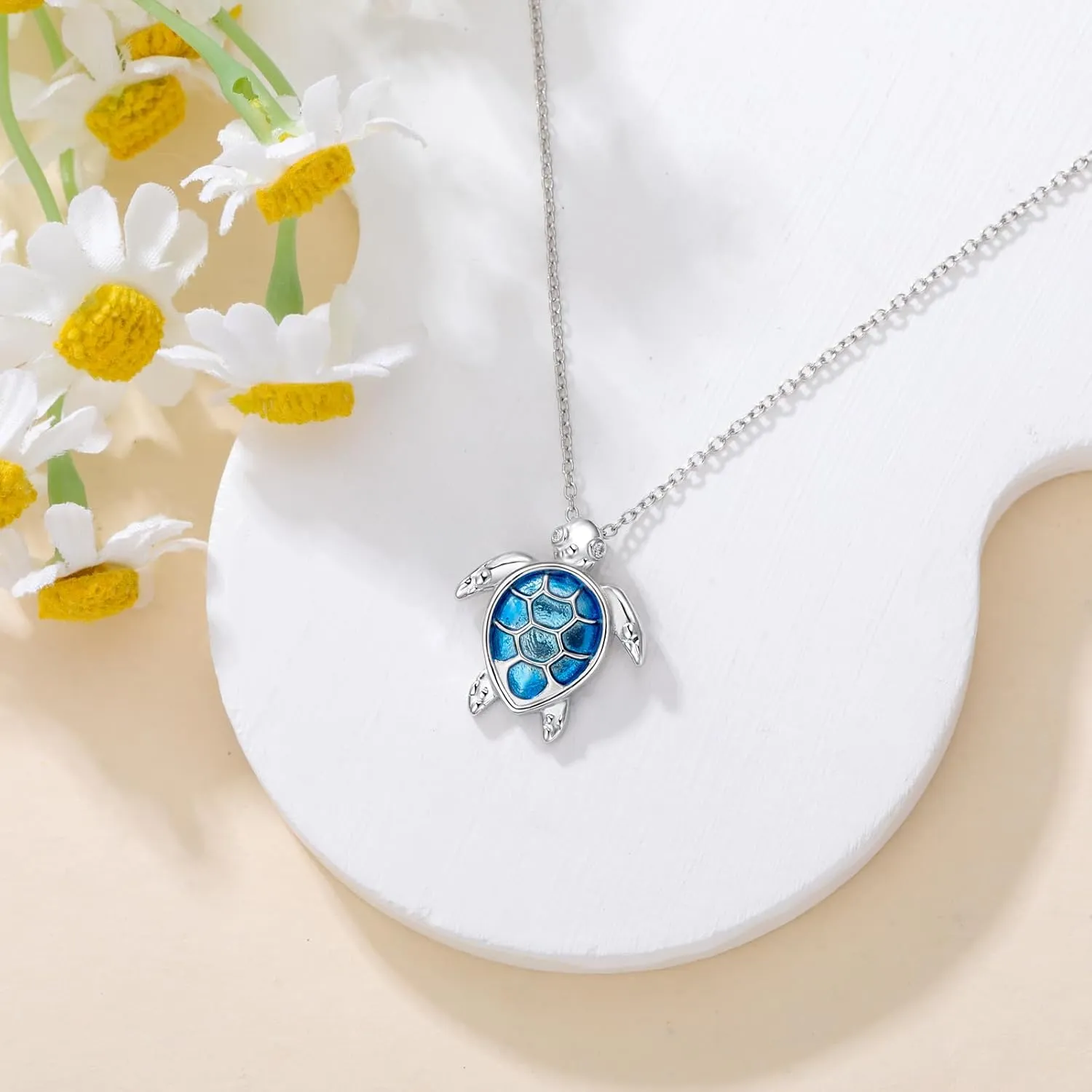 Sea Turtle Heart Necklace for Women 925 Sterling Silver Topaz/Turquoise/Jade/Larimar/Diamond Turtle Pendant Jewelry Birthday Gifts for Wife Mom