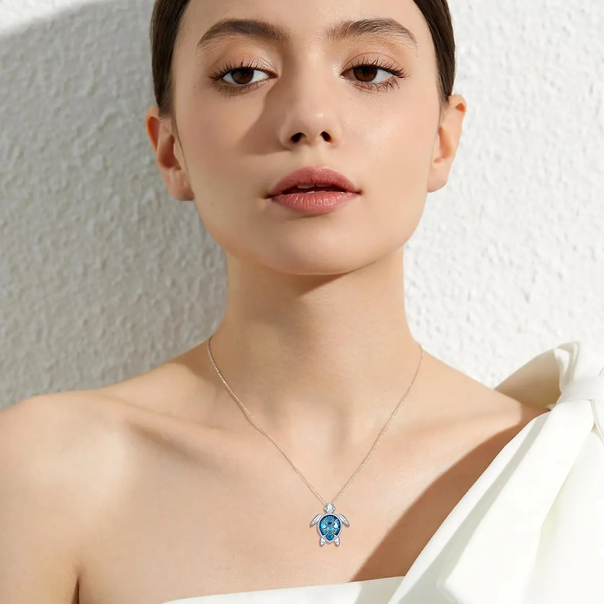 Sea Turtle Heart Necklace for Women 925 Sterling Silver Topaz/Turquoise/Jade/Larimar/Diamond Turtle Pendant Jewelry Birthday Gifts for Wife Mom