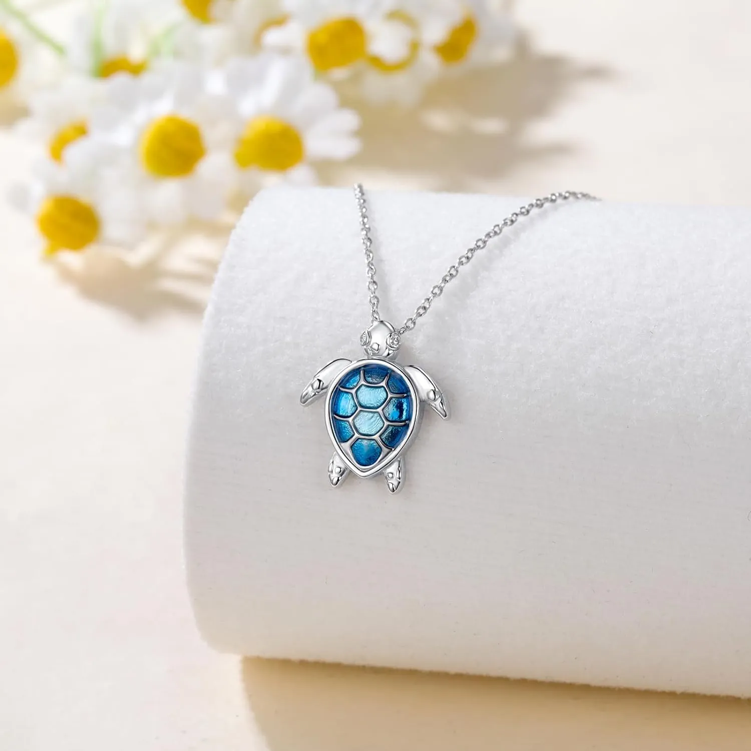 Sea Turtle Heart Necklace for Women 925 Sterling Silver Topaz/Turquoise/Jade/Larimar/Diamond Turtle Pendant Jewelry Birthday Gifts for Wife Mom