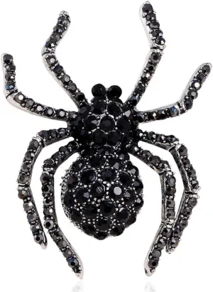 SELOVO Black Spider Crystal Rhinestone Gothic Brooch Pin
