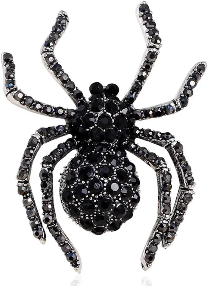 SELOVO Black Spider Crystal Rhinestone Gothic Brooch Pin