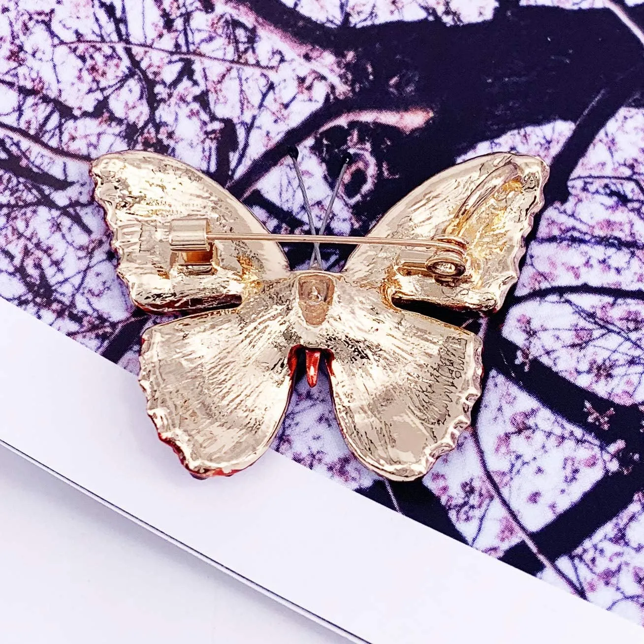 SELOVO Butterfly Crystal Brooch Pin Jewelry Rhinestone Gold Tone
