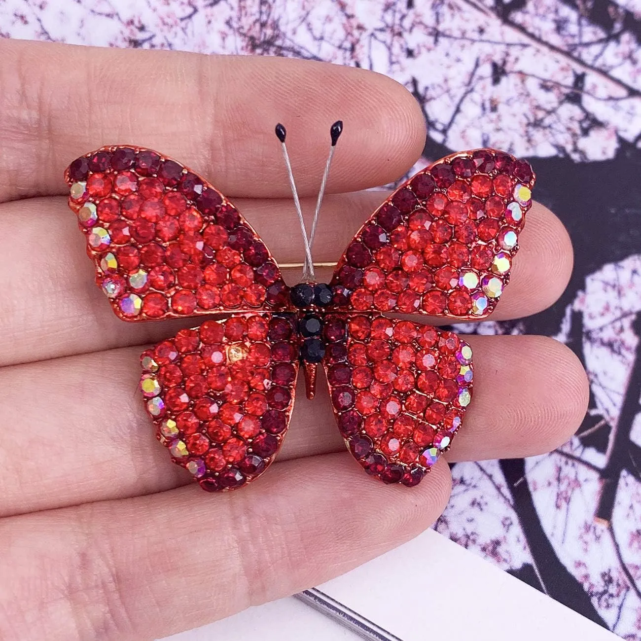 SELOVO Butterfly Crystal Brooch Pin Jewelry Rhinestone Gold Tone