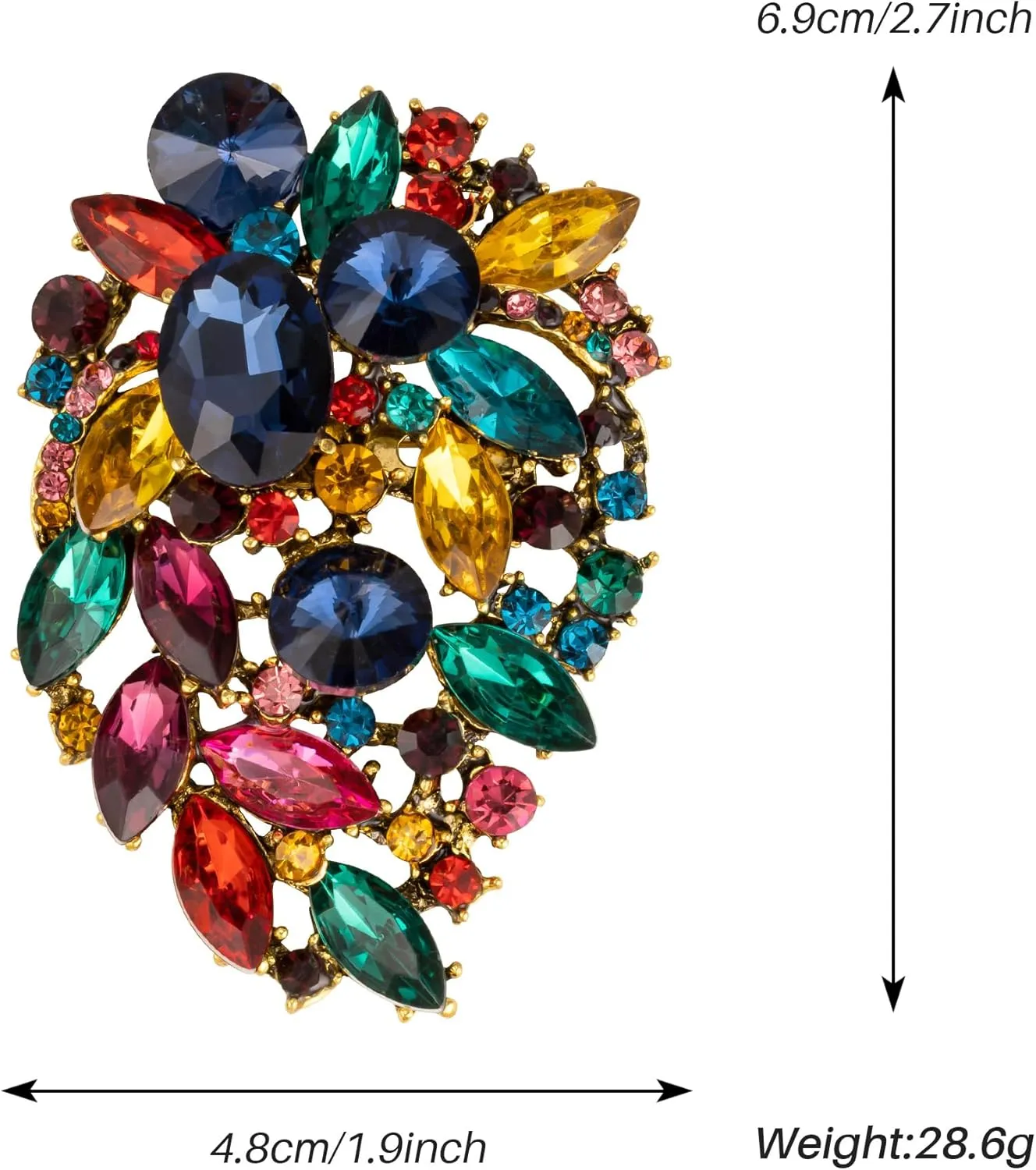 SELOVO Rhinestone Statement Brooch Pin Flower Dress Accessory