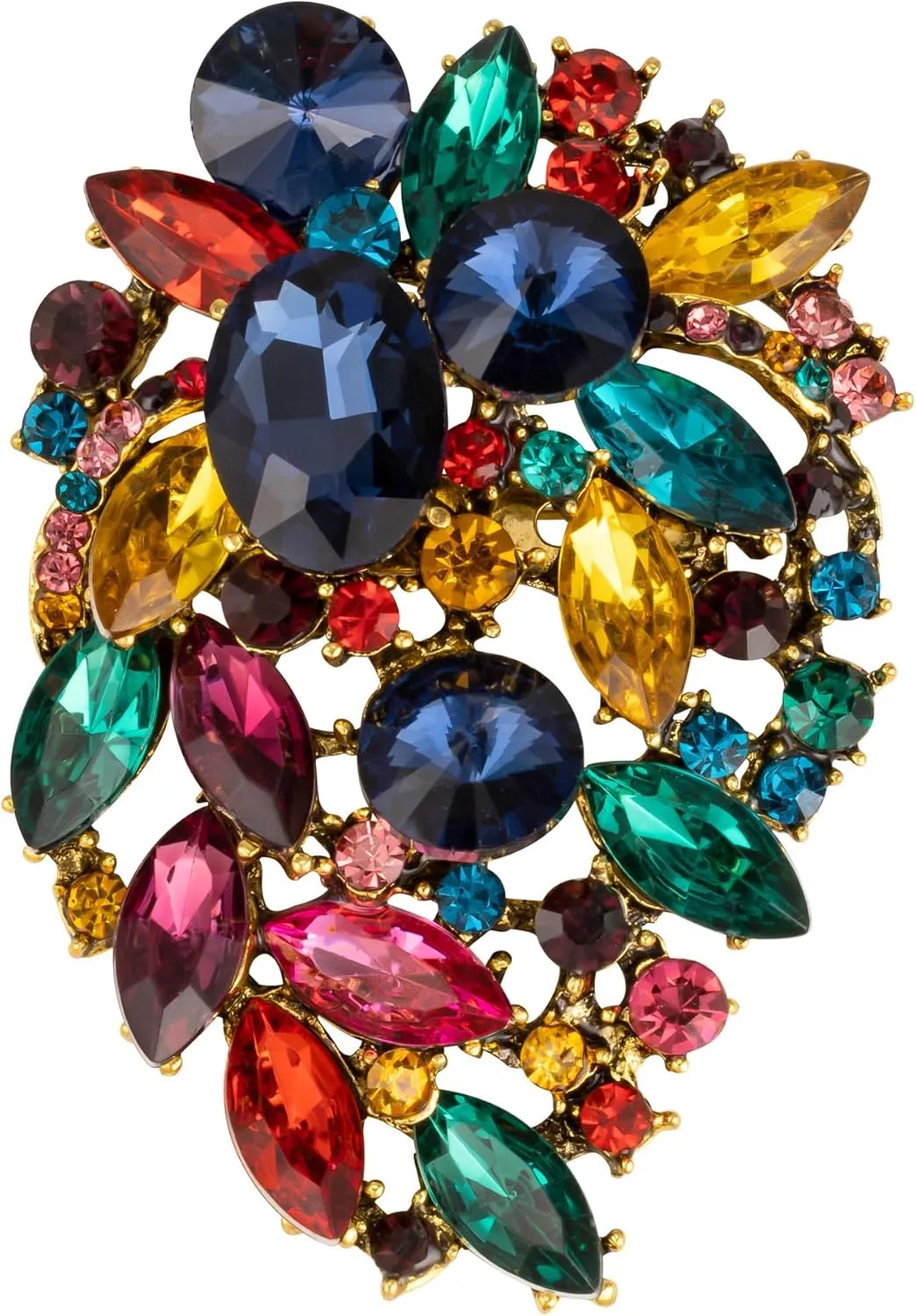 SELOVO Rhinestone Statement Brooch Pin Flower Dress Accessory