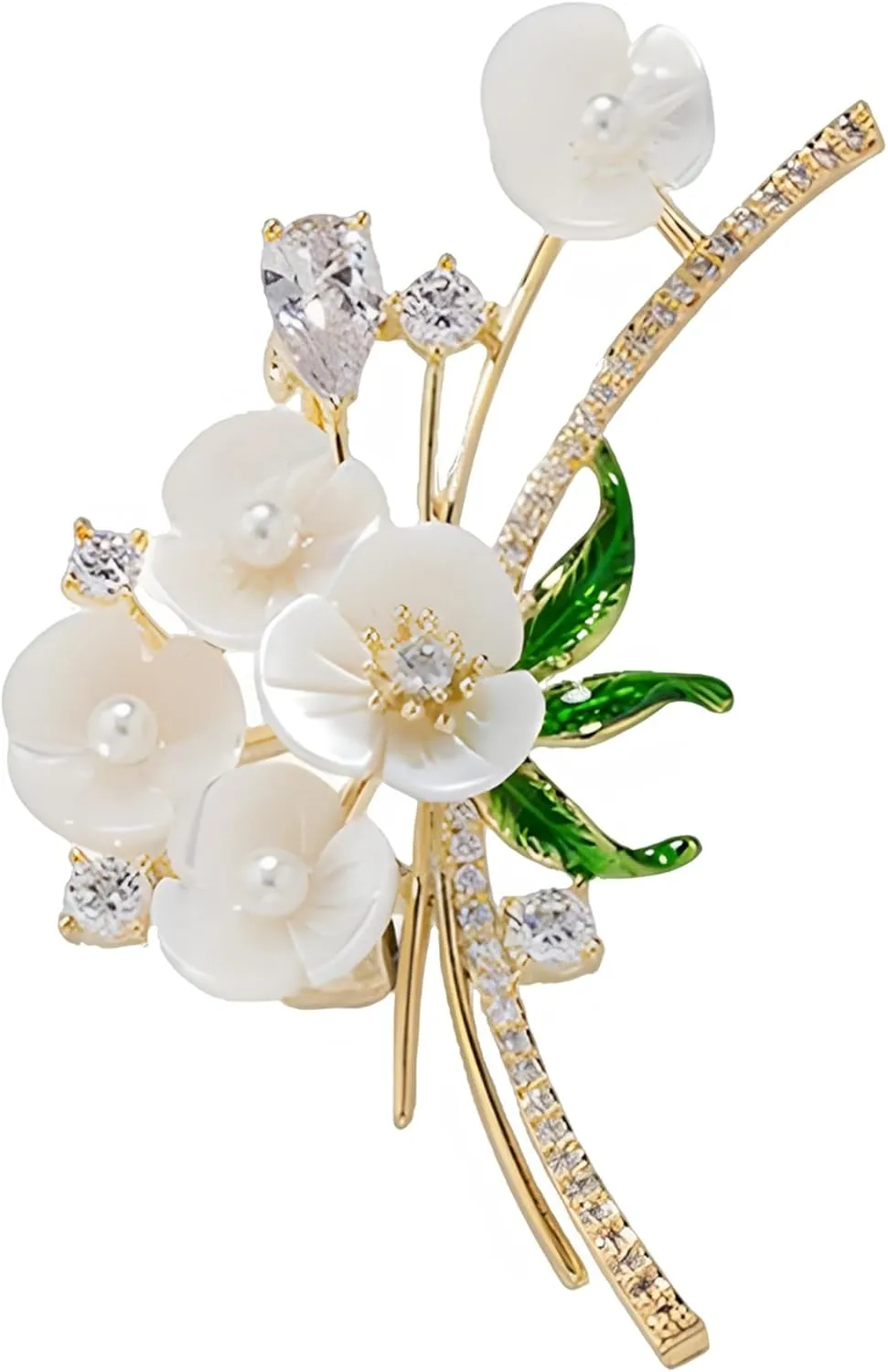 Shell Crystal Flower Brooch Pins for Women Elegant Rhinestone Floral Brooches Pin Fashion Jewelry for Party Dance Wedding Banquet Brooch for Women Girl Gift