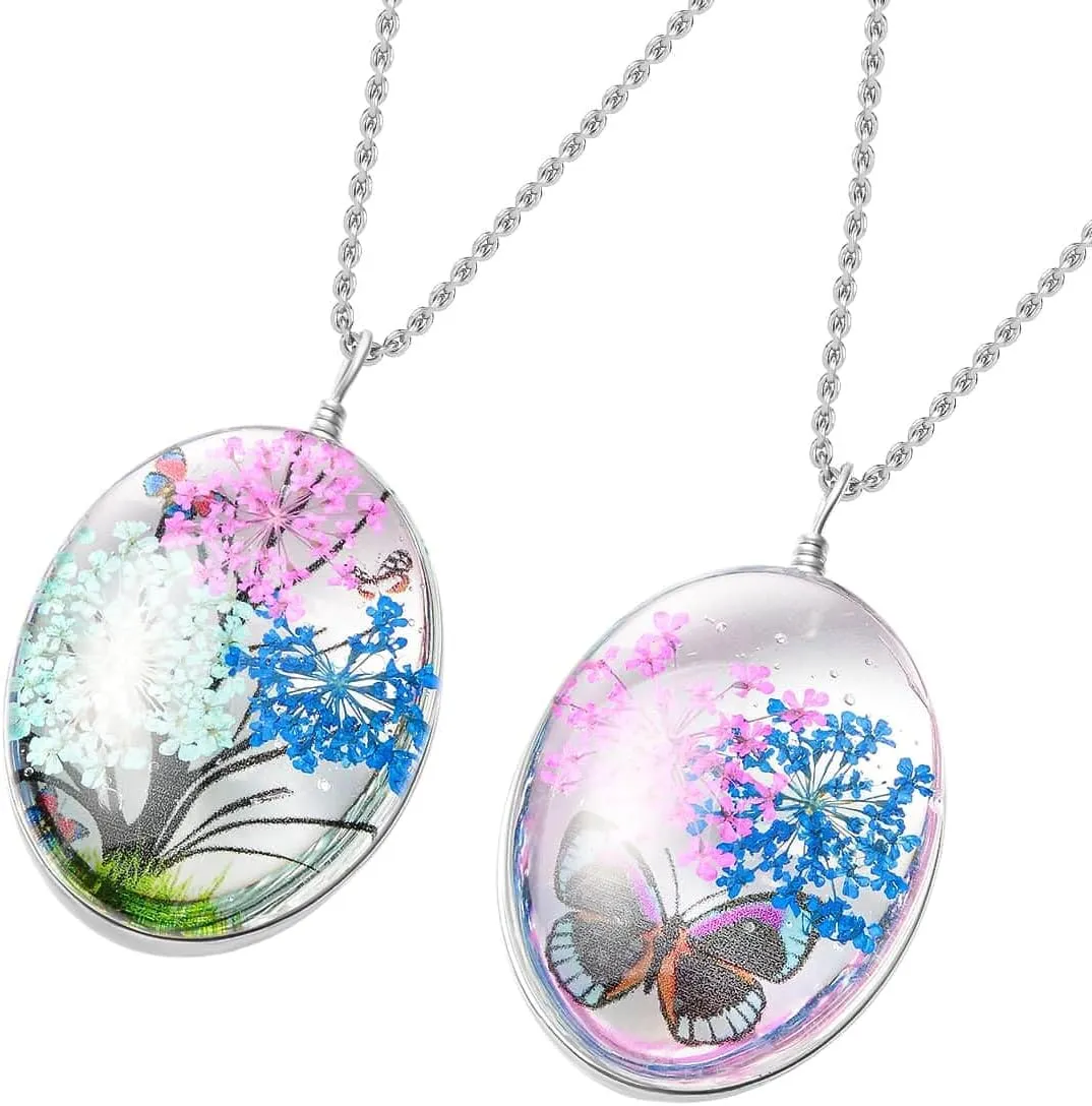 SHOP LC Chain of 2 Pendant Necklace Stainless Steel Jewelry Set Size 24" (Butterfly,Owl,Butterfly2) Birthday Gifts for Women