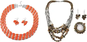 Shop LC Seed Bead Necklace Multi Layer Bracelet Earrings and Necklace and Howlite Platinum Plated Earrings with Necklace Jewelry Sets Gifts for Women