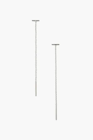 Silver Bar Chain Thread Earrings