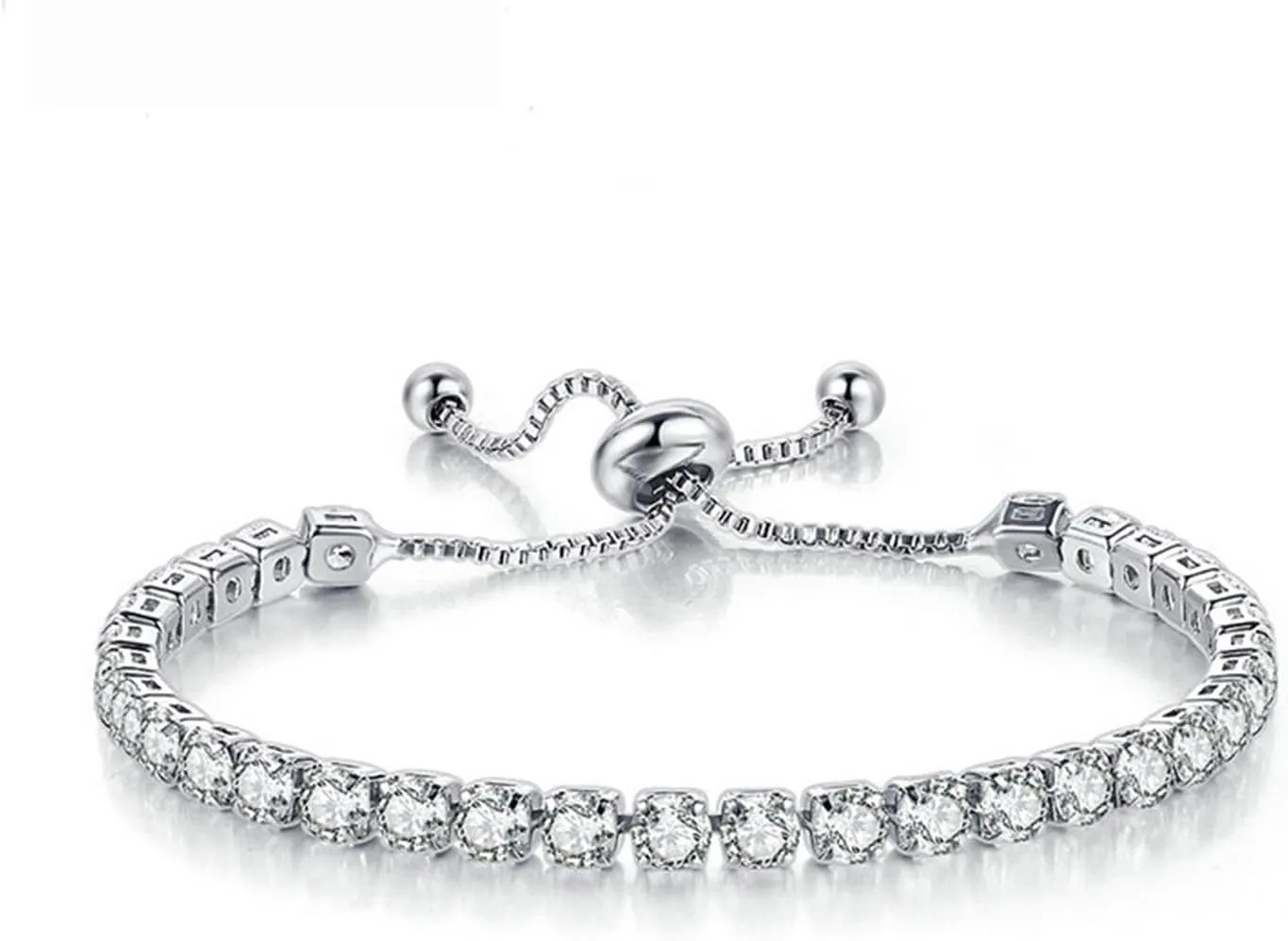 Silver Bracele, Tennis Bracelets for Women White Gold Plated Diamond Classic Adjustable Slider Bracelet Silver Fashion Jewelry Wedding Gift for Women Gifts Women