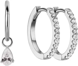 Silver Crystal Drop Hoop Earrings  18K Gold Plated, Minimalist CZ Charm and Pav Huggie Hoops for Elegant Everyday Wear