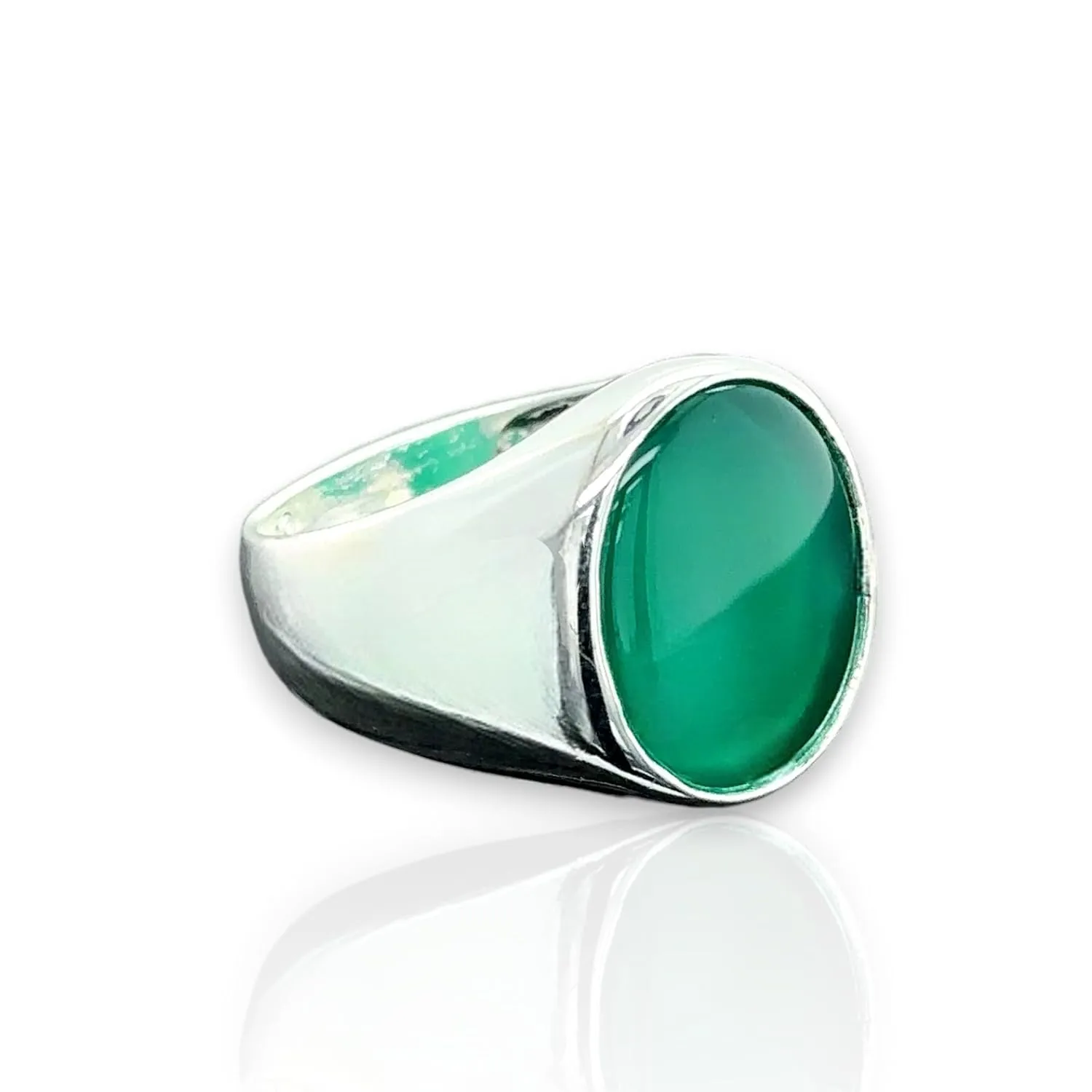 Silver Green Jade Stone Ring, Men Oval Classic Green Jade Ring, Handmade Silver Ring, Turkish Handmade Sterling Silver Ring