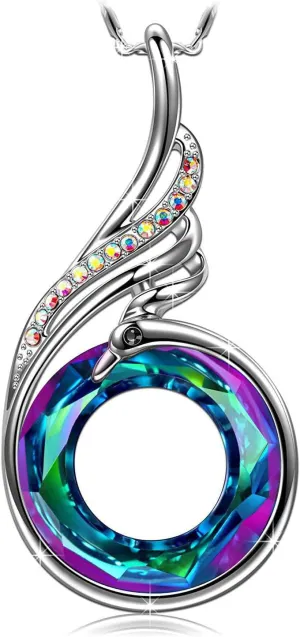 Silver Phoenix Necklace for Women Rise from the Ashes Phoenix Necklace Green Blue Crystal Pendant Necklace Cubic Zirconia Phoenix Necklace Delicate Crystal Jewelry