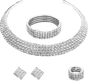 Silver Plated Elegant Necklace Earrings Bride Bridesmaid Jewelry Sets for Wedding Prom Crystal Jewelry Set for Women Costume Accessories