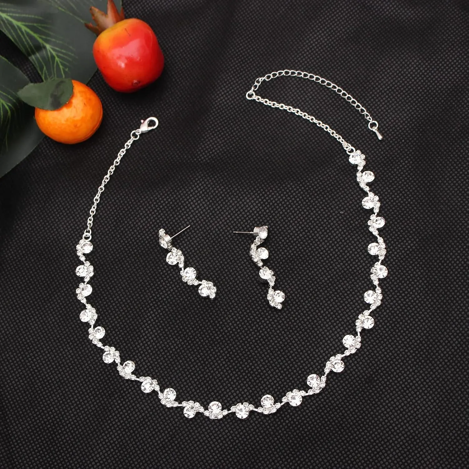 Silver Plated Elegant Necklace Earrings Bride Bridesmaid Jewelry Sets for Wedding Prom Crystal Jewelry Set for Women Costume Accessories