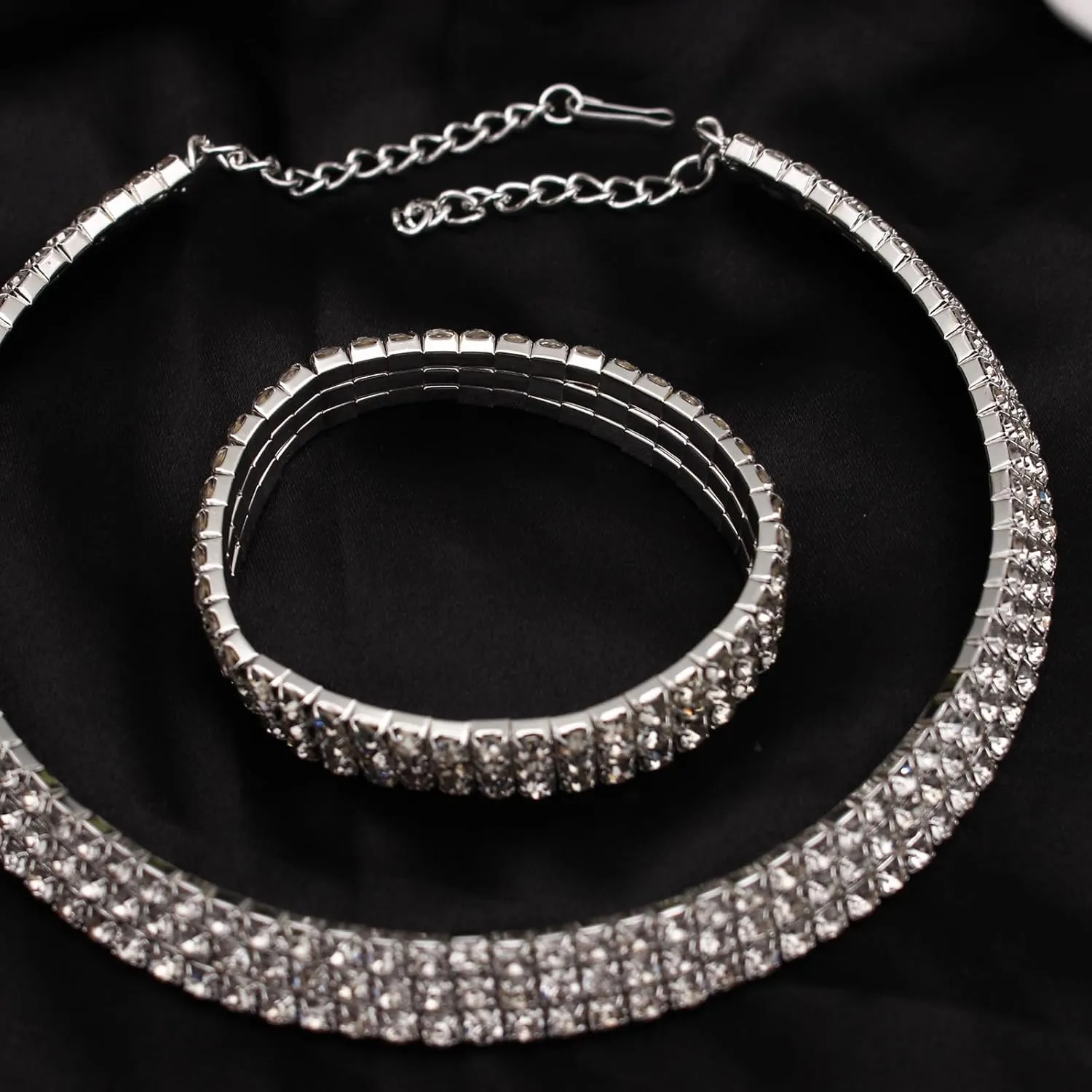 Silver Plated Elegant Necklace Earrings Bride Bridesmaid Jewelry Sets for Wedding Prom Crystal Jewelry Set for Women Costume Accessories