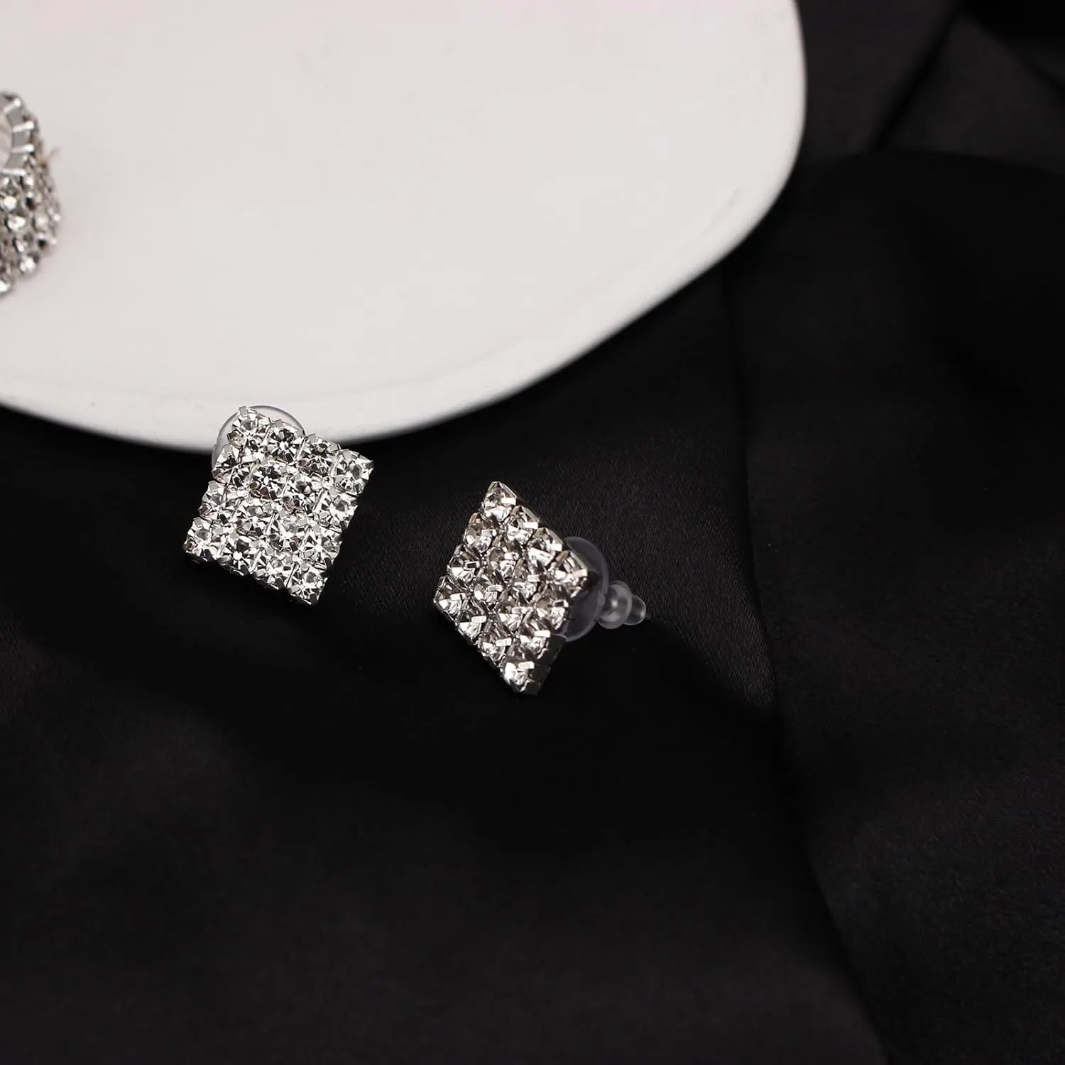 Silver Plated Elegant Necklace Earrings Bride Bridesmaid Jewelry Sets for Wedding Prom Crystal Jewelry Set for Women Costume Accessories