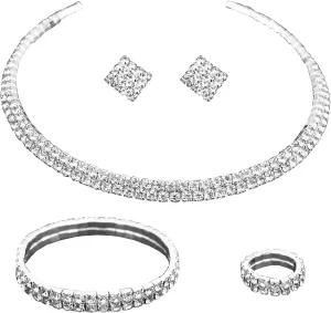Silver Plated Elegant Necklace Earrings Bride Bridesmaid Jewelry Sets for Wedding Prom Crystal Jewelry Set for Women Costume Accessories