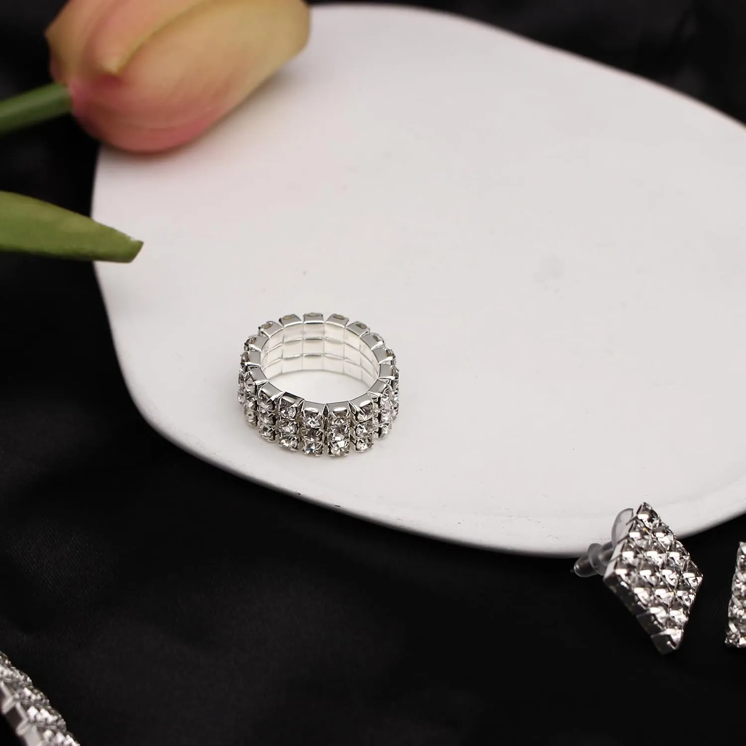 Silver Plated Elegant Necklace Earrings Bride Bridesmaid Jewelry Sets for Wedding Prom Crystal Jewelry Set for Women Costume Accessories