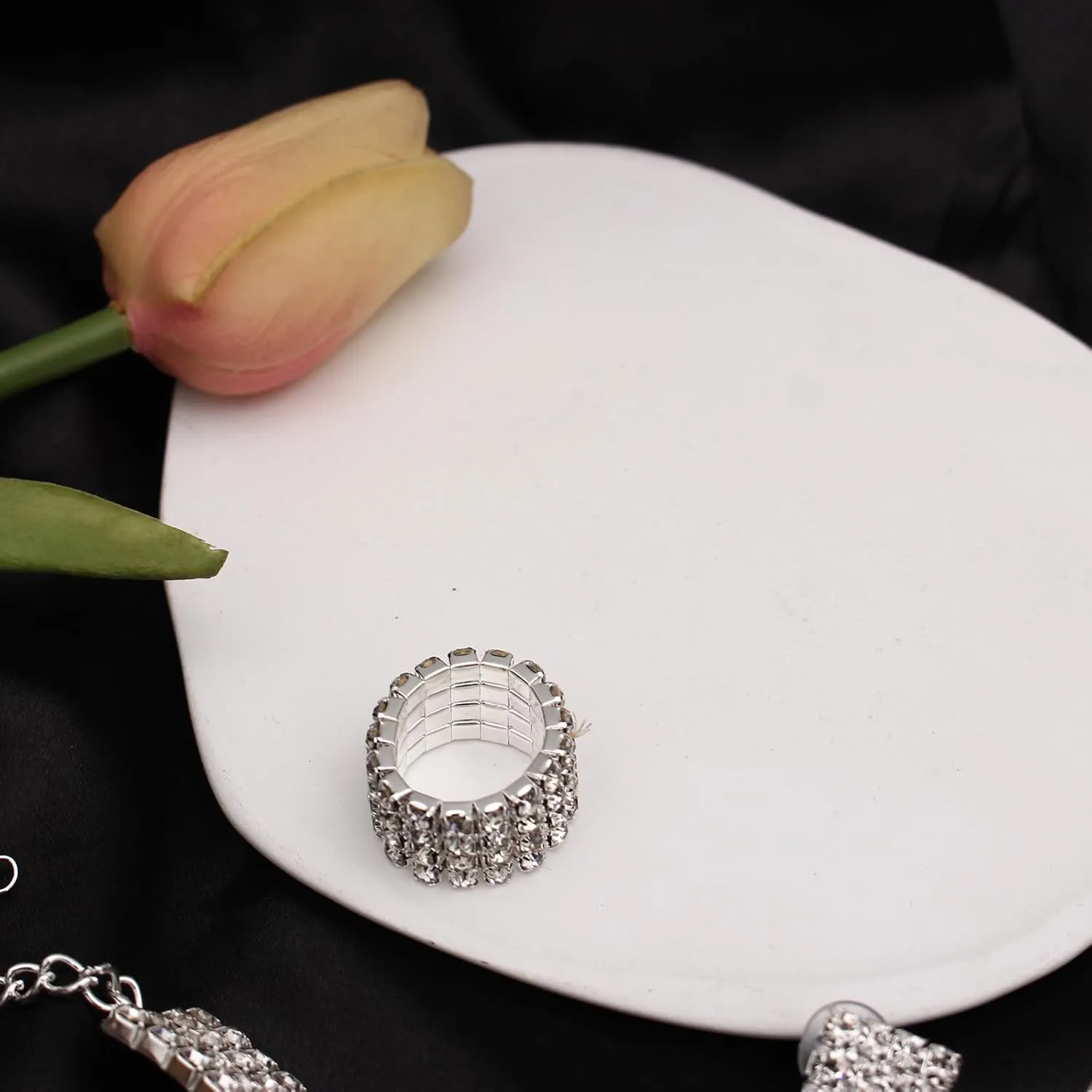 Silver Plated Elegant Necklace Earrings Bride Bridesmaid Jewelry Sets for Wedding Prom Crystal Jewelry Set for Women Costume Accessories