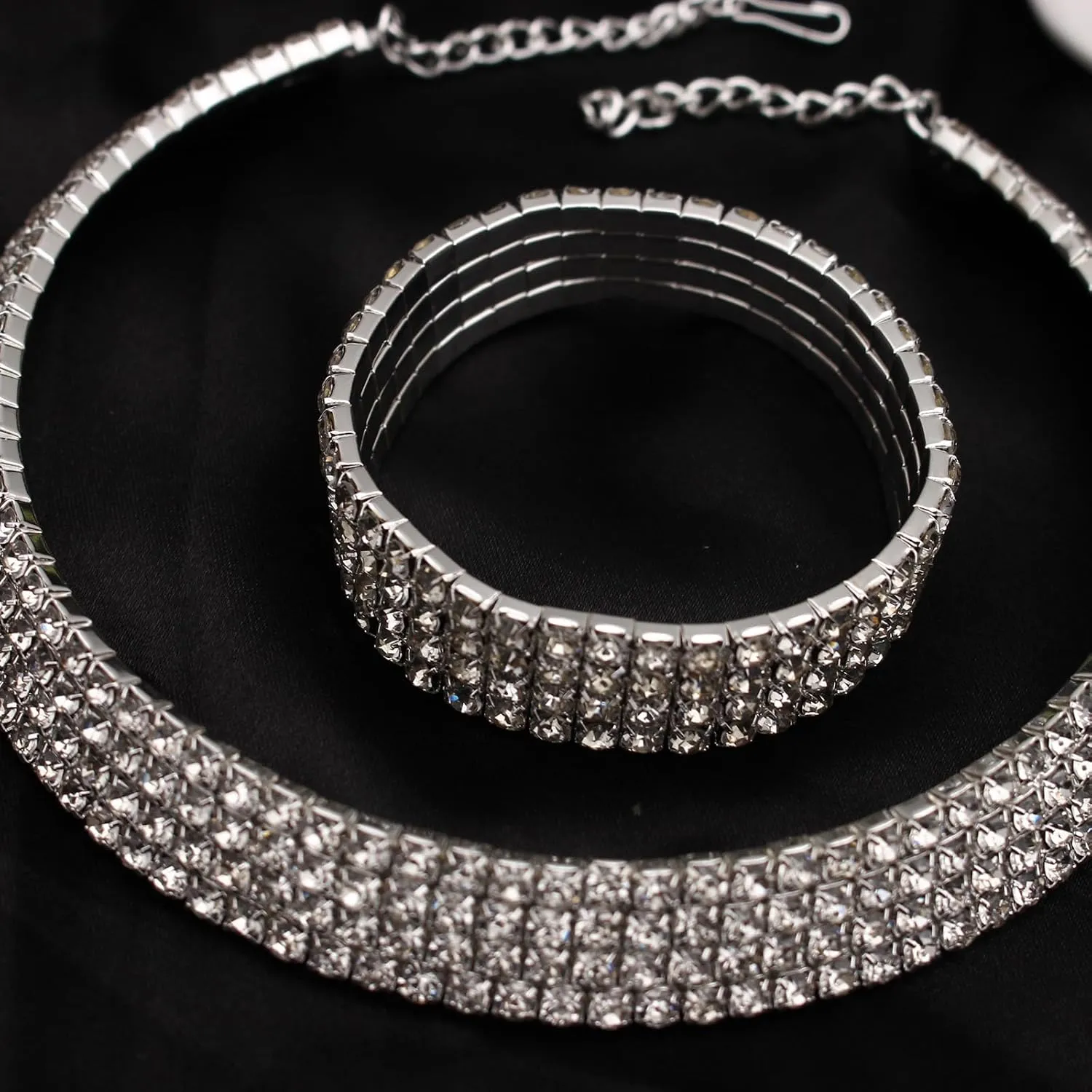 Silver Plated Elegant Necklace Earrings Bride Bridesmaid Jewelry Sets for Wedding Prom Crystal Jewelry Set for Women Costume Accessories