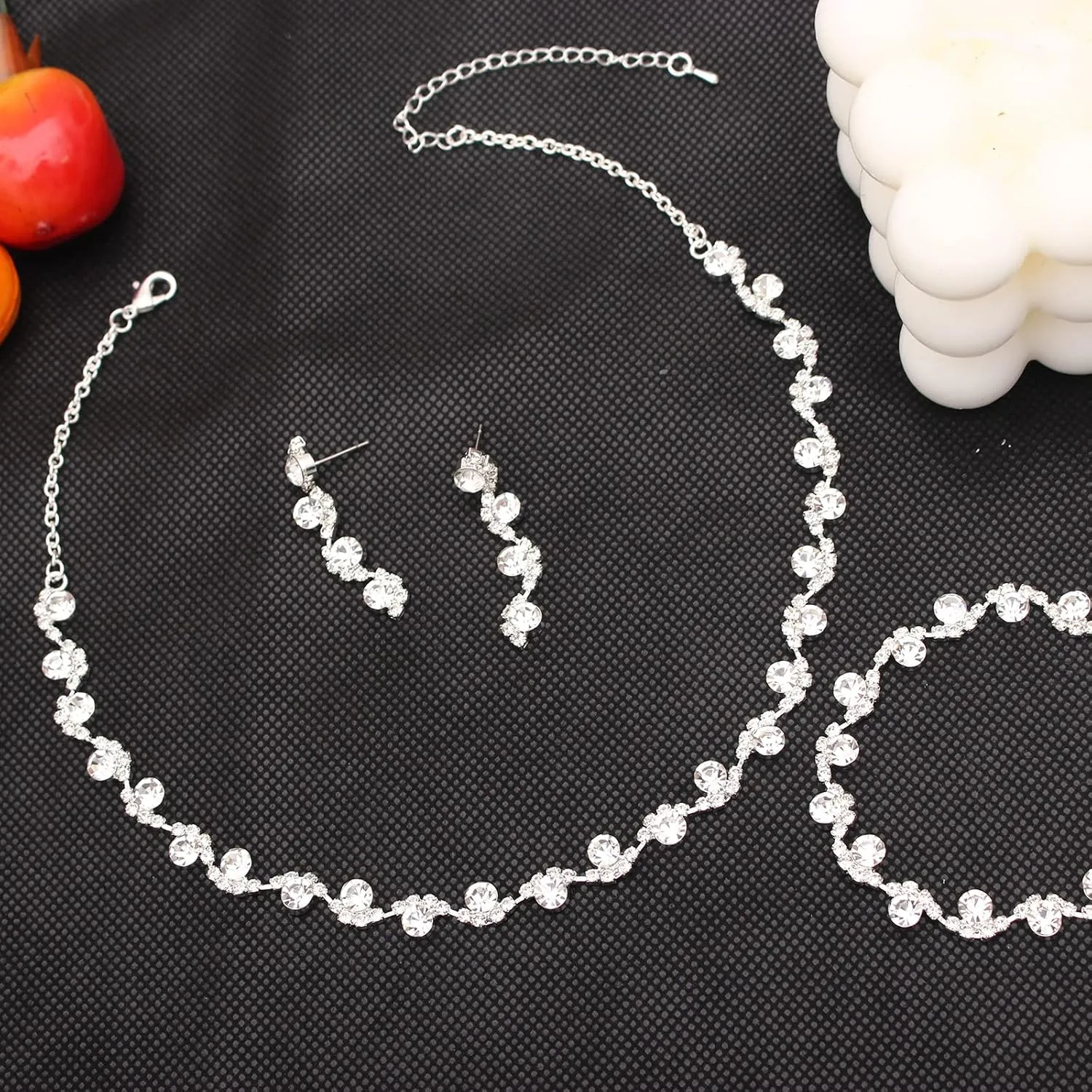 Silver Plated Elegant Necklace Earrings Bride Bridesmaid Jewelry Sets for Wedding Prom Crystal Jewelry Set for Women Costume Accessories