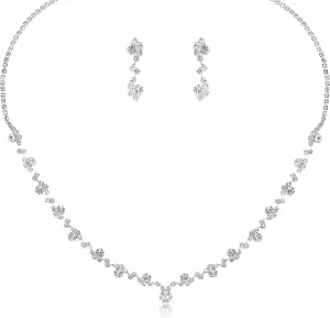 Silver Plated Elegant Necklace Earrings Bride Bridesmaid Jewelry Sets for Wedding Prom Crystal Jewelry Set for Women Costume Accessories