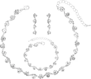 Silver Plated Elegant Necklace Earrings Bride Bridesmaid Jewelry Sets for Wedding Prom Crystal Jewelry Set for Women Costume Accessories