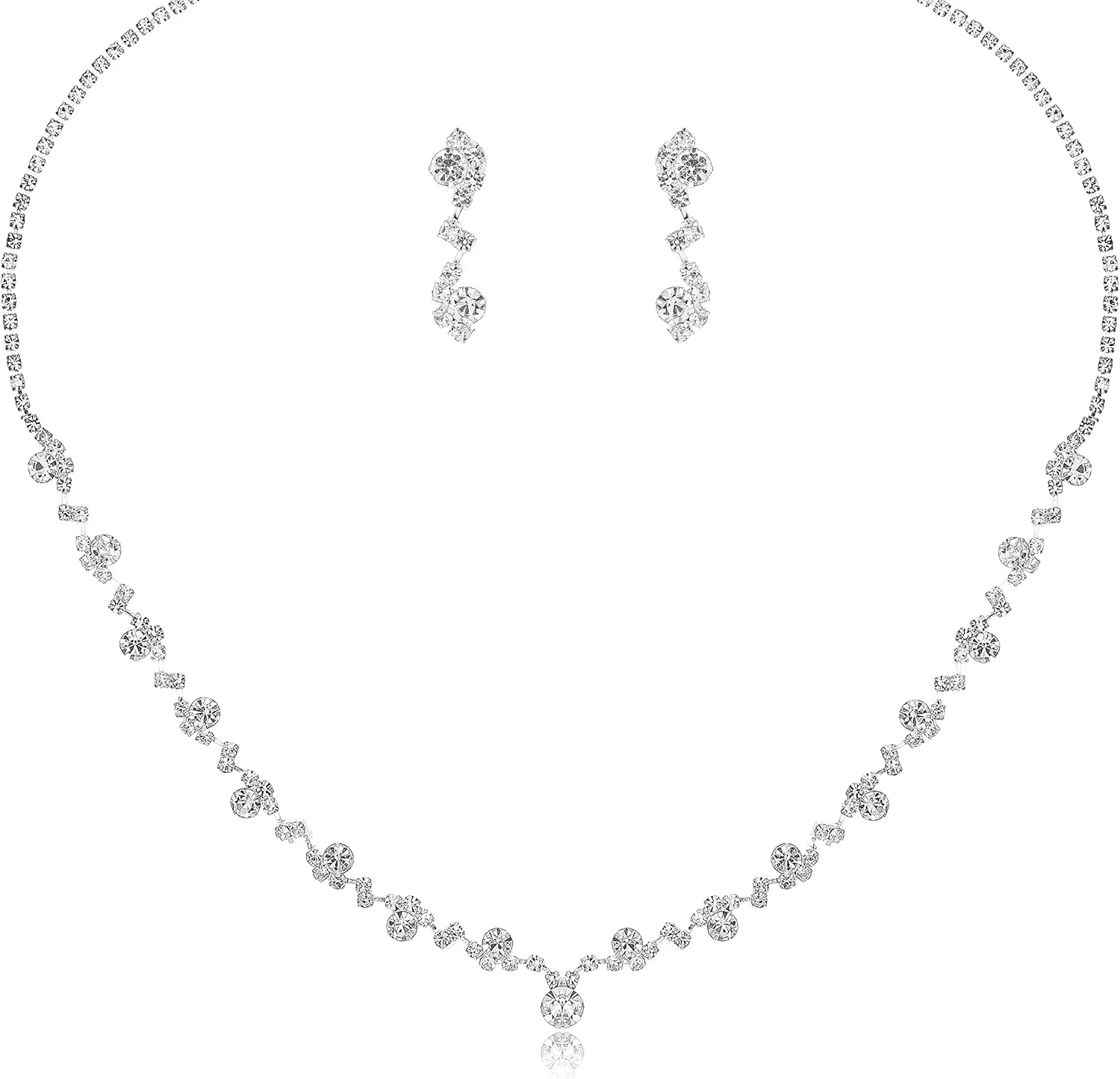 Silver Plated Elegant Necklace Earrings Bride Bridesmaid Jewelry Sets for Wedding Prom Crystal Jewelry Set for Women Costume Accessories