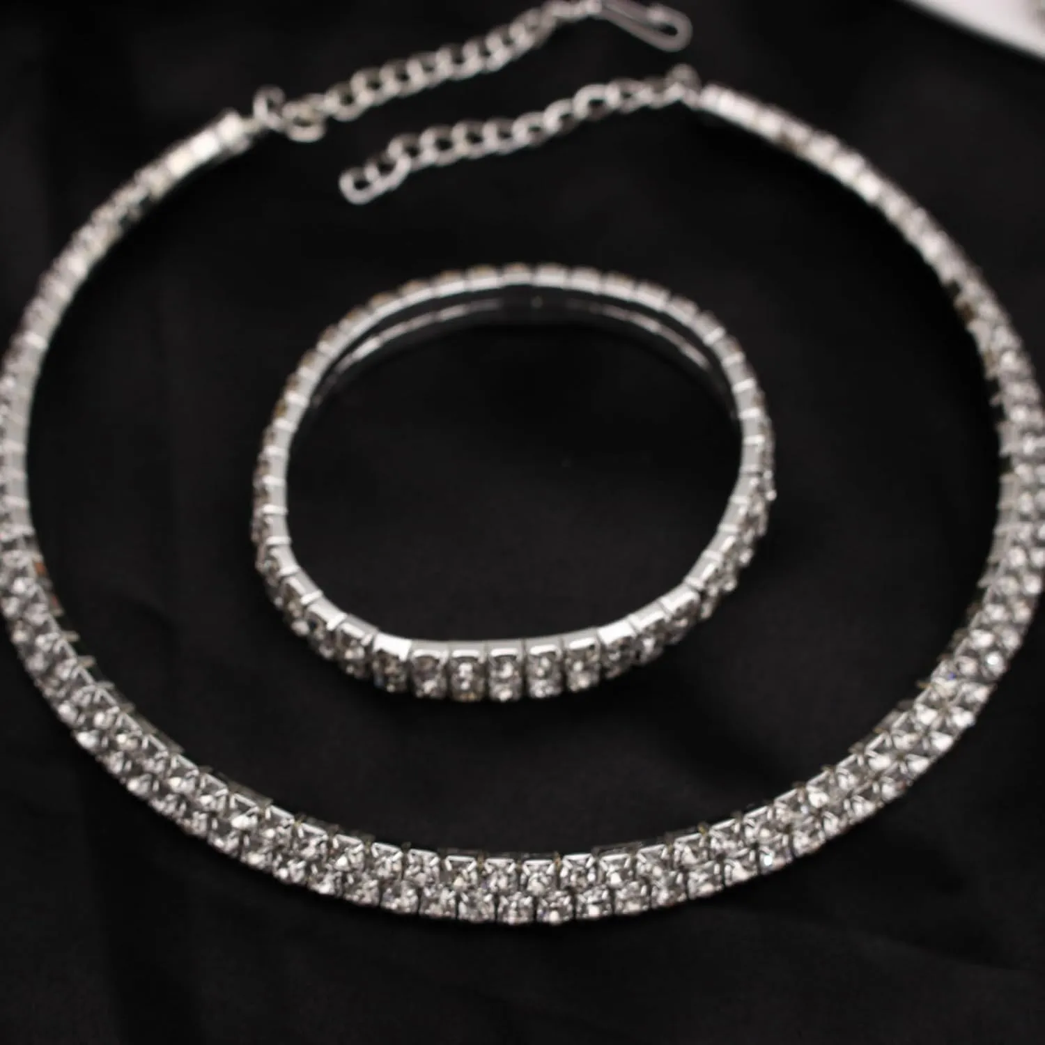Silver Plated Elegant Necklace Earrings Bride Bridesmaid Jewelry Sets for Wedding Prom Crystal Jewelry Set for Women Costume Accessories