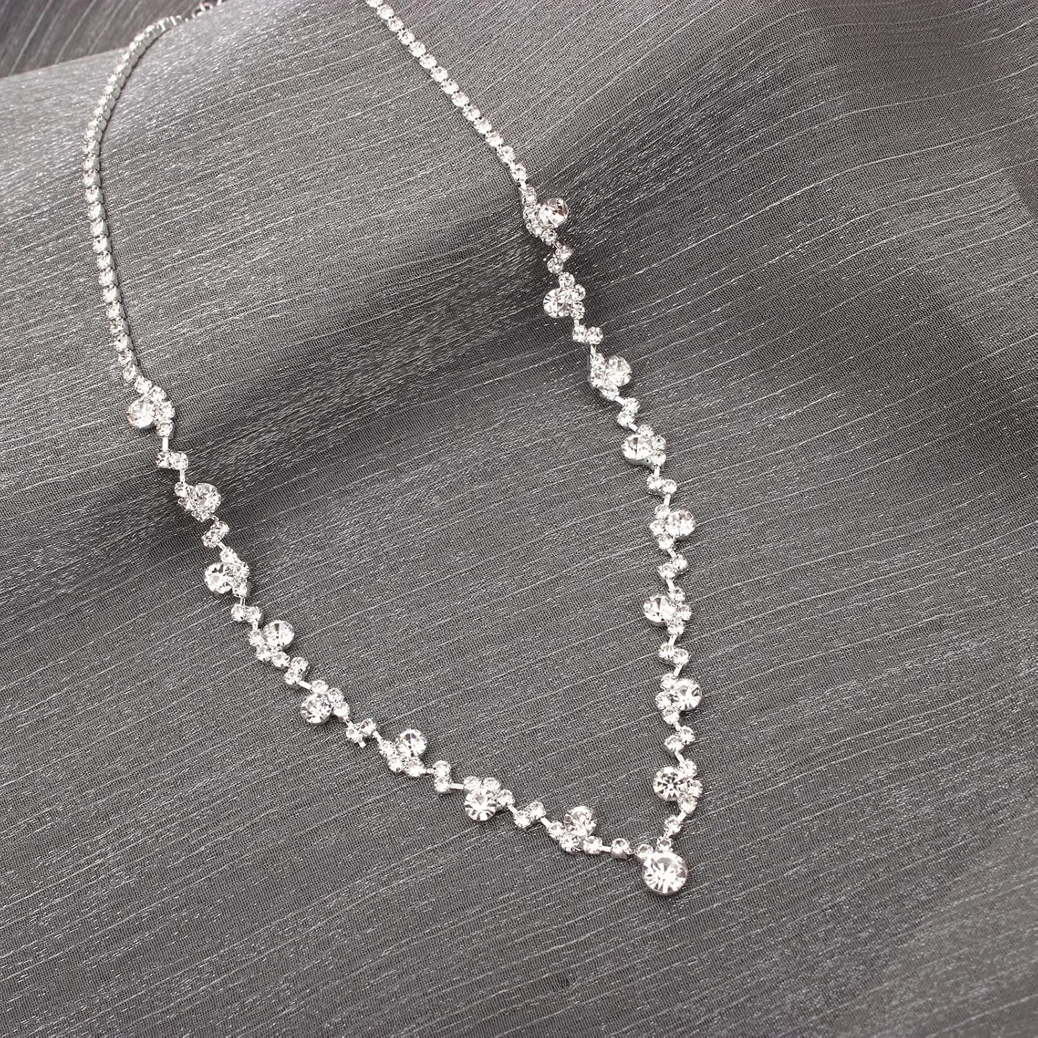 Silver Plated Elegant Necklace Earrings Bride Bridesmaid Jewelry Sets for Wedding Prom Crystal Jewelry Set for Women Costume Accessories