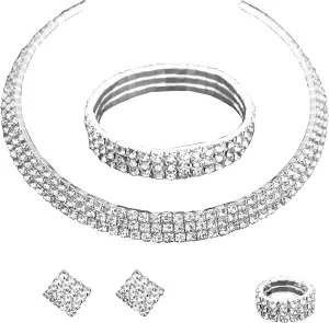 Silver Plated Elegant Necklace Earrings Bride Bridesmaid Jewelry Sets for Wedding Prom Crystal Jewelry Set for Women Costume Accessories