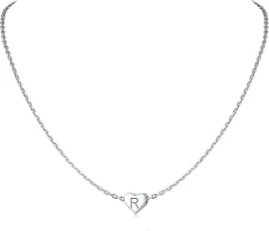 Silvora 925 Sterling Silver Heart Initial Necklace,Dainty Heart Pendant Letter Alphabet Necklace for Women,Letter Necklace Charms with Delicate Packaging