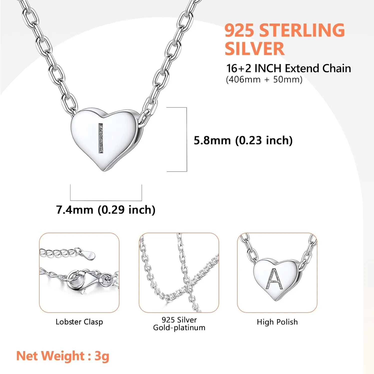 Silvora 925 Sterling Silver Heart Initial Necklace,Dainty Heart Pendant Letter Alphabet Necklace for Women,Letter Necklace Charms with Delicate Packaging
