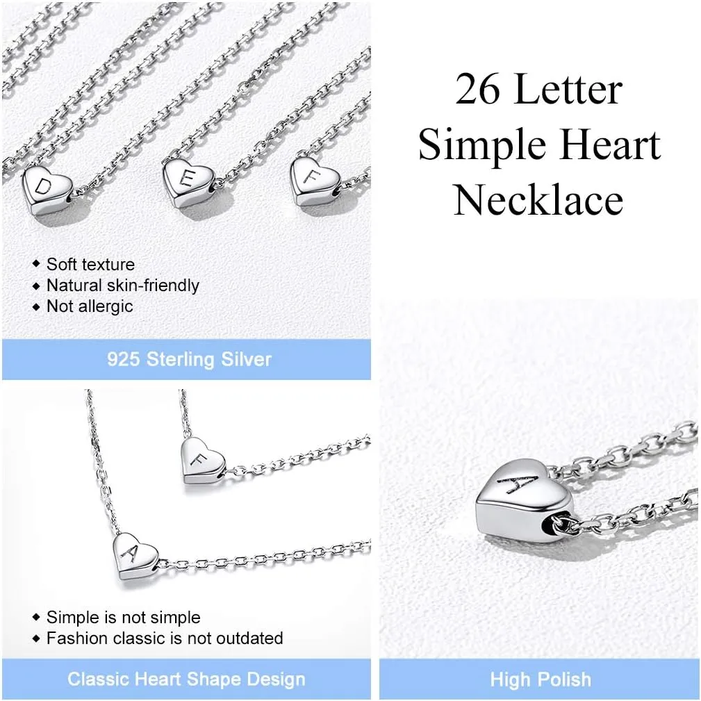 Silvora 925 Sterling Silver Heart Initial Necklace,Dainty Heart Pendant Letter Alphabet Necklace for Women,Letter Necklace Charms with Delicate Packaging