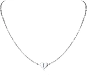 Silvora 925 Sterling Silver Heart Initial Necklace,Dainty Heart Pendant Letter Alphabet Necklace for Women,Letter Necklace Charms with Delicate Packaging